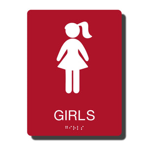 Standard ADA Sign - NapADASigns - ADA Girl Restroom Sign with Braille - 14 Colors - 6" x 8" - napadasigns